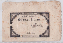 France Assignat De Cinq Livres Série 6227 Monnaie Billet De Banque Révolution Française - Assegnati