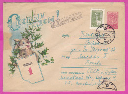 296134 / Russia 1958 - 20+40 K. Happy New Year ! Rabbit With A Calendar In Front Of The Christmas Tree Stationery Cover - 1950-59