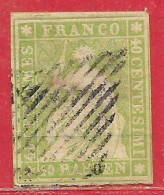 Suisse N°30 40r Vert (fil De Soie Vert) 1854-62 O - Gebraucht