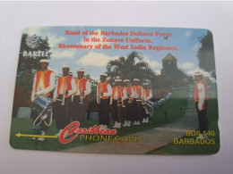 BARBADOS   $40-  GPT MAGNETIC     BAR-216A   216CBDA   DEFENCE FORCE BAND   NEW  LOGO   Very Fine Used  Card  ** 13598** - Barbados