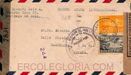 Ad6226 - HAVANA - Postal History - COVER To SPAIN 1945 - 3 Different CENSORS! - Covers & Documents