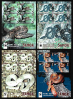 ANIMALS Samoa 2015 Snakes WWF MNH Full Set Reptiles PACIFIC TREE BOA Fauna Oceania Luxe Stamps M/Sheets Mi.# 1222-1225 - Serpents