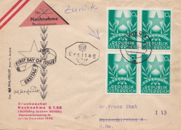 ÖSTERREICH NACHNAHME FDC 1949 - ESPERANTO 4er Block 4 X 20 Gro Auf Nachnahme (Zurück) Schmuck-Brief Mit Ersttag-u. ... - Errors & Oddities