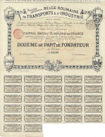 -Titre De 1898 - Société Générale Belge-Roumaine De Transports & D'Industrie - Société Anonyme - Déco - Transports