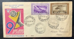 9 GIRO AEREO INTERNAZIONALE DI SICILIA - AEREOESPRESSO N. 031  BEN CONSERVATO - 1946-60: Marcofilie