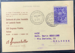 CENTENARIO PRIMO GRANCOBOLLO LOMBARDO VENETO E XXV CONGRESSO FILATELICO ITALIANO - CARTOLINA ED ANNULLO SPECIALE 1/6/50 - 1946-60: Marcofilie