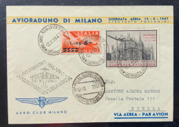 AVIORADUNO DI MILANO -AEROPORTO FORLANINI - POSTA AEREA - 12/X/1947 - BUSTA ERINNOFILO ED ANNULLI SPECIALI - 1946-60: Marcofilie