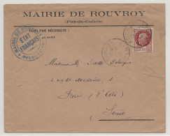 WW2 1942 FRANCE PETAIN ETAT FRANCAIS Mairie De ROUVROY Pas De Calais Pour Paris Seine - Covers & Documents