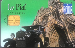 PIAF   -  REIMS   -   Voiture + Cathédrale  (fond Vert)  -  75 Unités - Parkkarten