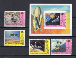 Ivory Coast 1981 - Space Exploration - Minisheet + Stamps 4v - Complete Set - MNH** - Excellent Quality - Superb*** - Côte D'Ivoire (1960-...)