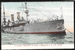 Postal S. Tomé E Principe - S. Thomé - Cruzador Adamastor Na Baia A Chegada Sua Alteza A S Thomé - CPA Anime Etnic Boats - Sao Tomé E Principe