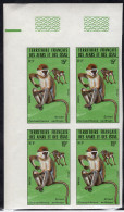 AFARS & ISSAS(1975) Green Monkey (Cercopithecus Aethiops). Imperforate Corner Block Of 4. Scott No 403, Yvert No 408. - Andere & Zonder Classificatie