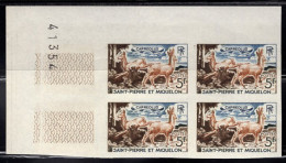 ST. PIERRE & MIQUELON(1964) Roe Deer. Imperforate Corner Block Of 4. Scott No 372, Yvert No 374. - Ongetande, Proeven & Plaatfouten