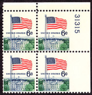 U.S.A.(1968) American Flag. White House. Scott No 1338. Yvert No 842. Nice Perforation Error In Plate Block Of 4 - Varietà, Errori & Curiosità