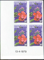 BENIN(1979) Geranium. Imperforate Corner Block Of 4. Scott No 425, Yvert No 446. - Bénin – Dahomey (1960-...)