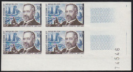 ST. PIERRE & MIQUELON(1963) Calmette. Microscope. Sailing Vessel. Imperforate Corner Block Of 4. Yvert 368. - Ongetande, Proeven & Plaatfouten