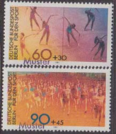 GERMANY (Berlin)(1981) Women's Gymnastics. Cross-country Running. Set Of 2 Overprinted MUSTER. Scott 9NB180-1 - Plaatfouten En Curiosa