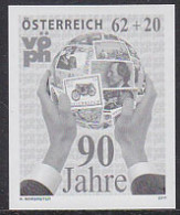 AUSTRIA(2011) Hand Holding Globe Covered With Stamps. Black Print. 90th Anniversary Of Austrian Philatelist Societies. - Ensayos & Reimpresiones