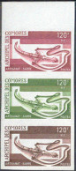 COMOROS(1975) Sabre. Trial Color Proof Strip Of 3 Different Colors. Scott No 125, Yvert No 99. - Andere & Zonder Classificatie