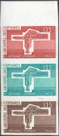 COMOROS(1975) Dagger. Trial Color Proof Strip Of 3 Different Colors. Scott No 126, Yvert No 100. - Andere & Zonder Classificatie