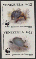 VENEZUELA(1992) Red-footed Tortoise, South American River Turtle. Imperforate Vertical Se-tenant Pair. Scott 1471b,d.  - Other & Unclassified