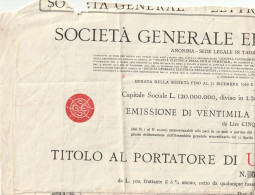 OBBLIGAZIONE - SOCIETA GENERALE ELETTRICA DELLA SICILIA - N.1 OBBLIGAZIONE DA £500 - Elektriciteit En Gas