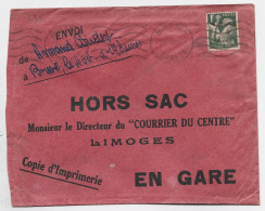 FRANCE IRIS 1FR VERT  SEUL HORS SAC ENVELOPPE MEC BRIVE CORREZE 5.X .1940 POUR LIMOGES - 1939-44 Iris