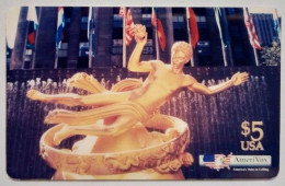 USA Amerivox  MINT $5 Prepaid " Gold Statue Of Prometheus  At Rockefeller Centre NY " - Amerivox