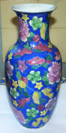 Ancien Grand Vase émaux De Longwy ? Ou De Style Non Signé Email Bleu Céramique - Vasen