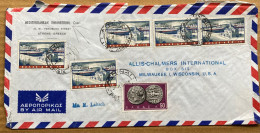 GREECE 1960, COVER USED TO USA, PORT OF ATHENS, ANCIENT COIN, MULTI 6 STAMP, FIRM, MEDITERRANEAN ENGINEERING CORP, ATHEN - Storia Postale