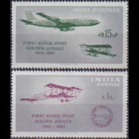 INDIA 1961 - Scott# 337-8 Airmail 50th. 15p-1r MNH - Nuovi