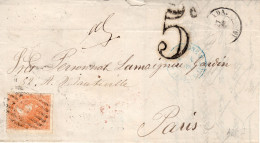 Spain Madrid To Paris France 1868 Postage Due, Folded Old Time, Cover Including A Train? Blue PM. - Lettres & Documents