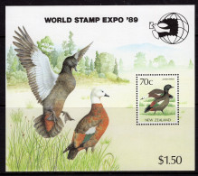 New Zealand 1989 World Stamp Expo '89 - 70c Paradies Shellduck MS HM (SG Unlisted) - Nuovi