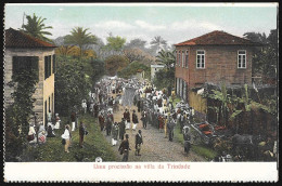 Postal S. Tomé E Principe - S. Thomé - Uma Procissão Na Vila Da Trindade - CPA Anime Etnic - Sao Tomé E Principe