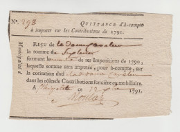 QUITTANCE D' à-COMPTE D'impôts De 1791 à St Hipolite (Gard) - Assignats & Mandats Territoriaux