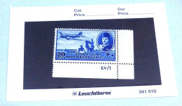 EGYPT 1947 , King Farouk Airmail 20 Mills  Stamp - A/47 - Corner Margin W Control No. MNH - Ungebraucht