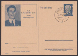 Prof. Frederic Joliot-Curie Präsident Weltfriedensrat, DDR P 52/02 Gest. Radeberg 1952, Nobelpreis Für Chemie - Cartes Postales - Oblitérées