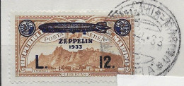 San Marino VFU TB On Fragment Zeppelin 1933 140 Euros +++ First Day Cancel 28.4.1933 - Posta Aerea