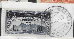 San Marino VFU TB On Fragment Zeppelin 1933 140 Euros +++ First Day Cancel 28.4.1933 - Airmail