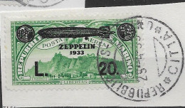 San Marino VFU TB On Fragment Zeppelin Looks Like 29.4.1933 But Is FDC 28.4. 220 Euros + First Day Cancel - Airmail