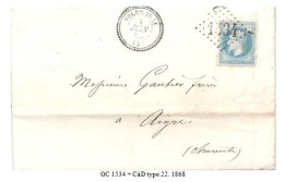 Aisne - VERRERIE De FOLEMBRAY - GC 1534 + CàD Perlé Type 22. 1868 - 1849-1876: Classic Period
