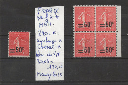 TIMBRE DE FRANCE 1924-32   220 E **MNH SURCHARGE A CHEVAL X BLOC DE 4 T  COTE 120,00 € - Neufs