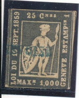 Switzerland Canton Geneve Fiscal Stamp - Suisse Timbre Fiscal Canton De Genève 25 Centimes Pour 1000 F - 1843-1852 Timbres Cantonaux Et  Fédéraux