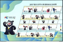 Taiwan 2017 Taipei Summer Universiade Stamps Sheetlet Archery Taekwondo Baseball Basketball Volleyball Table Tennis Bear - Blocks & Sheetlets