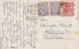 Luxembourg Cachet Ambulant Rectangulaire Sur Carte Pour L'Allemagne 1927 - 1921-27 Charlotte De Face