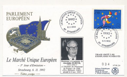 FRANCE - Env 2,50 Cachet "Le Marché Unique Européen" Strasbourg 6/11/1992 - Illus. Alexandre Dubsek - Storia Postale