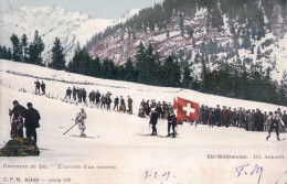 Sport D'hiver, Concours De Ski, L'arrivée D'un Coureur (9048) Pli D'angle - Sports D'hiver