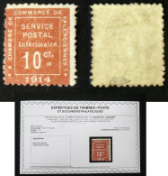 GUERRE N°1 10c Vermillon Neuf N* Cote 550€ Signé Calves Certificat - War Stamps