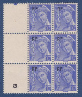 TIMBRE FRANCE N° 657 NEUF ** BLOC DE 6 - 1944 Marianne Van Algerije