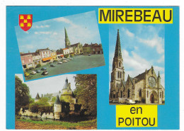 CP MULTIVUES MIREBEAU EN POITOU, PLACE DE LA REPUBLIQUE, CHATEAU DE COUSSAY EN MIREBALAIS, L'EGLISE NOTRE DAME, VIENNE - Mirebeau